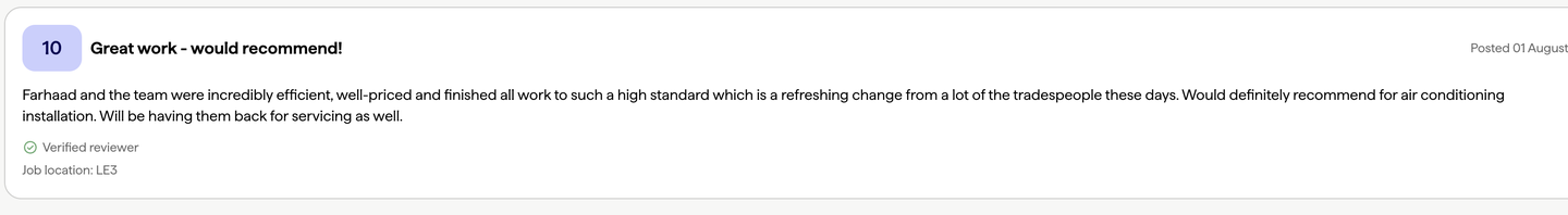 Checkatrade review — Great work - would recommend! (10/10)