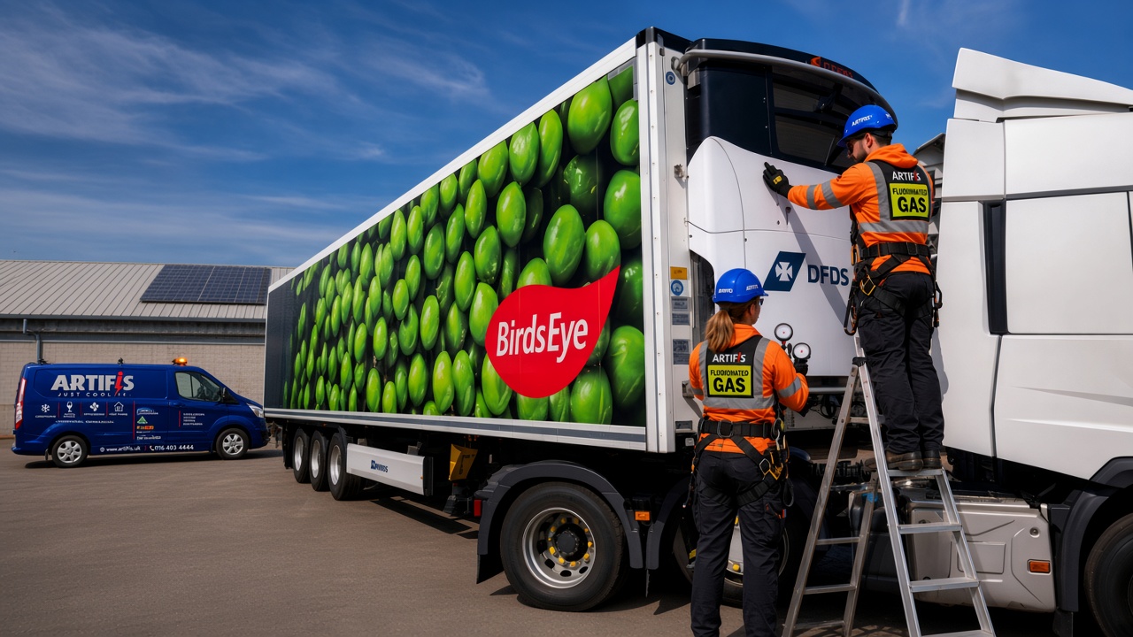 Transport refrigeration maintenance: Artifis engineers servicing a reefer trailer unit at the yard